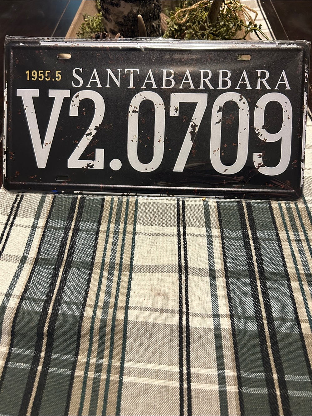 Santa Barbara Vintage License Plate Sign - Black & White